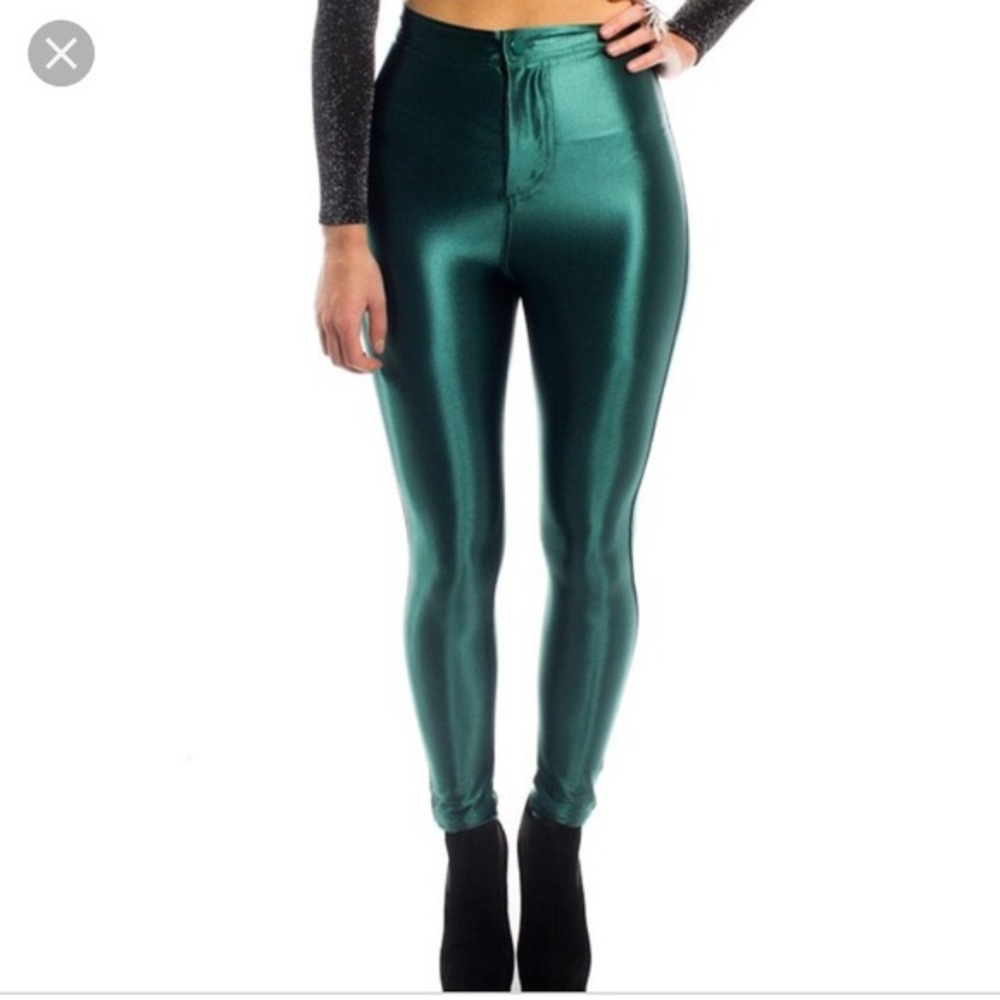 Dark Green Shiny Disco Pants